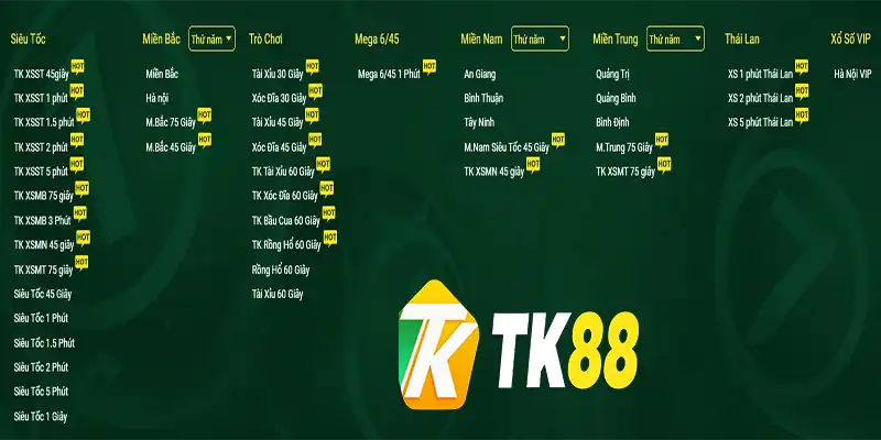 Tổng quan về sảnh xổ số TK88 siêu hot 